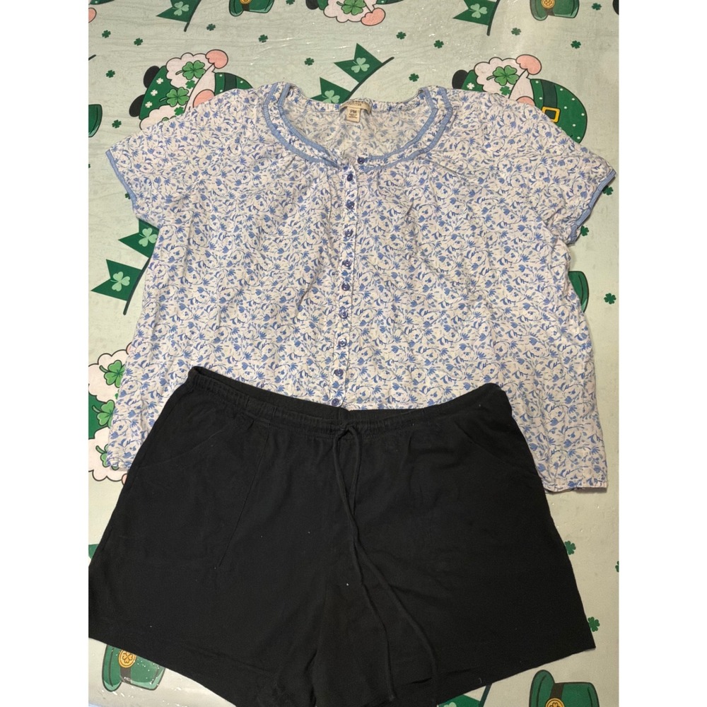 Appleseeds Floral Top Gilligan OMalley Shorts Pajama Set Womens Medium PM Blue